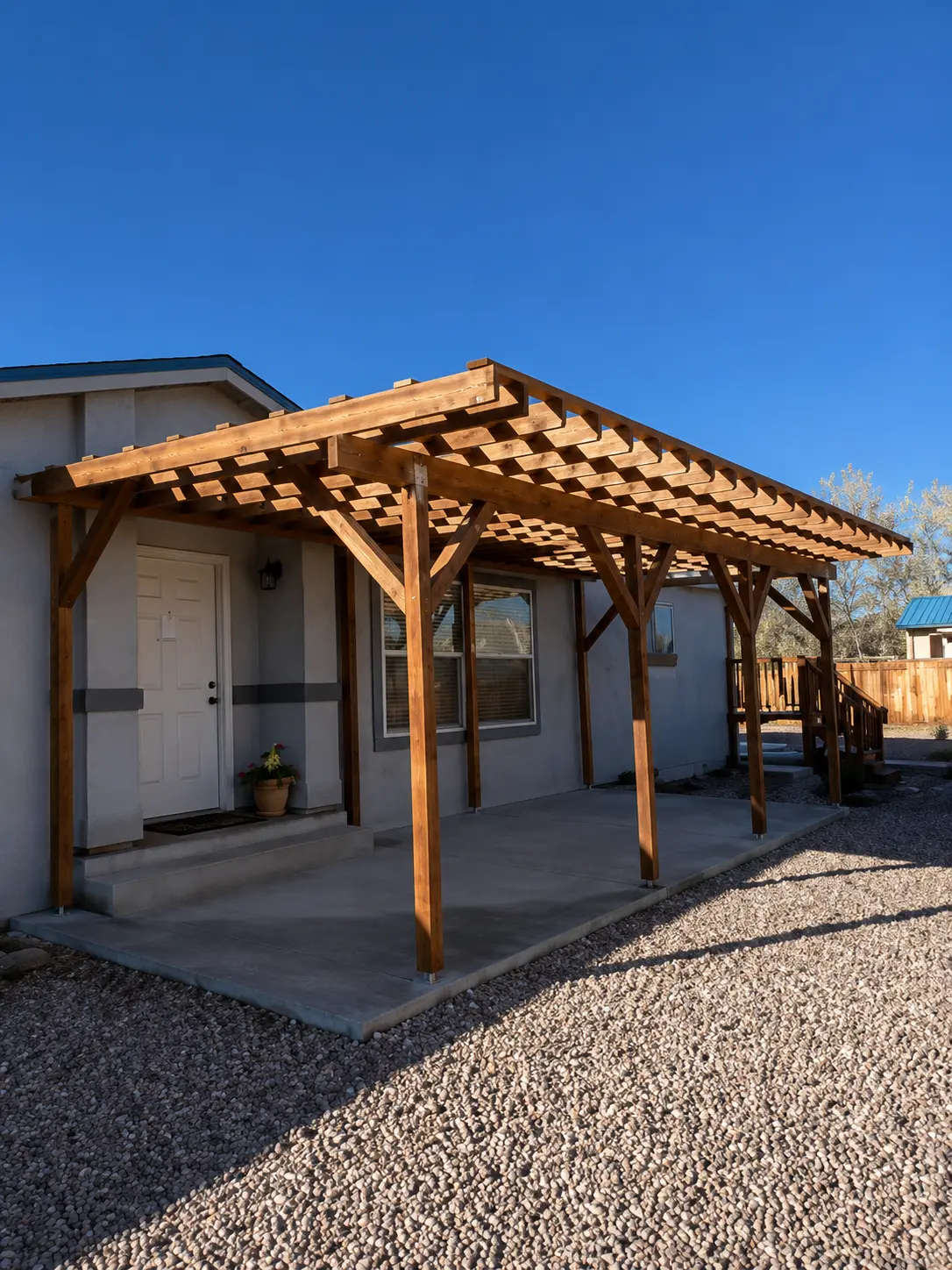 Cedar patio cover and concrete patio built by L&J near Penrose, Colorado